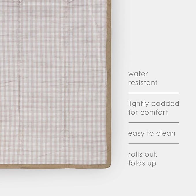 Little Unicorn 5'x5' Outdoor Family Picnic & Beach Blanket | Durable & Water-Resistant Fabric | Compact Fold & Easily Wipes Clean | Zipper Pocket (Beige Buffalo Check)