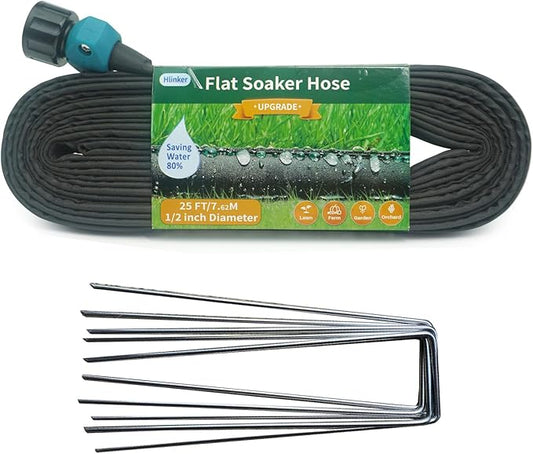 Hlinker 2026 Flat Soaker Hose 25 ft with Stake for Garden, Linkable Drip Hose Diy Automates Garden Irrigation System Saving 82% Water, Dual-layer Leak-free Design Water Hose with Holes