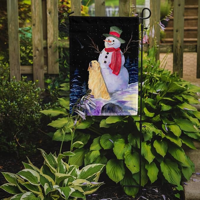 Caroline's Treasures SS8951GF Snowman with Golden Retriever Garden Flag Mailbox Flag Decorative Yard Flag Banner Outside Patio Artwork Yard Flower Beds, Garden Size, Multicolor