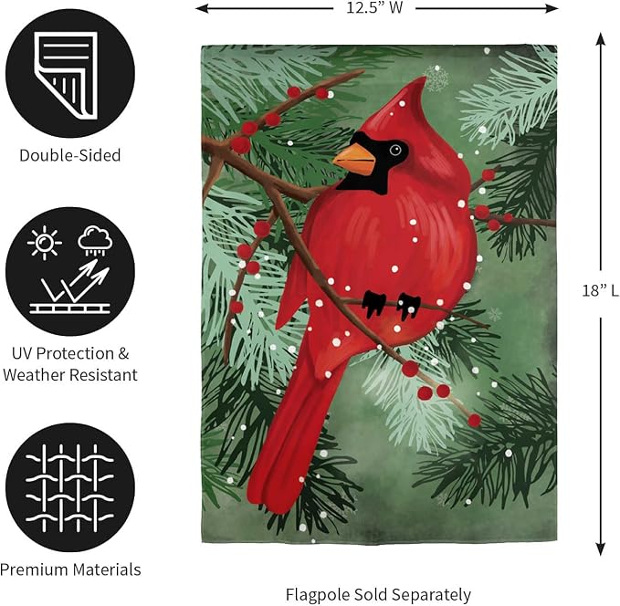 Evergreen Flag Cardinal in Pines Applique Garden Flag | 12x 18 Inches Double Sided Christmas Garden Flag for Outside | Outdoor Small Flag Décor for Home, Yards and Gardens