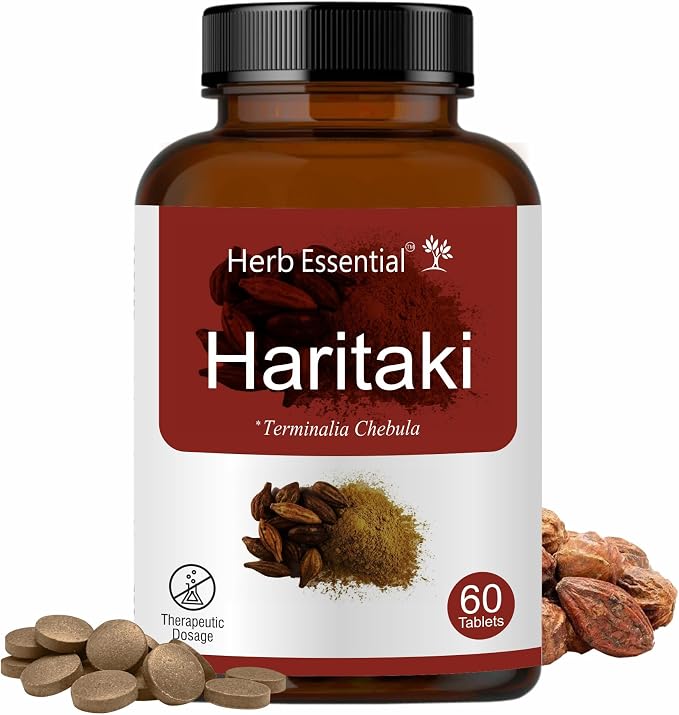 Herb Essential Organic Haritaki (Terminalia Chebula) 500mg (60 Tablets), GMP Certified Organic Terminalia Chebula, Vegan & Gluten-Free Herbal Supplement