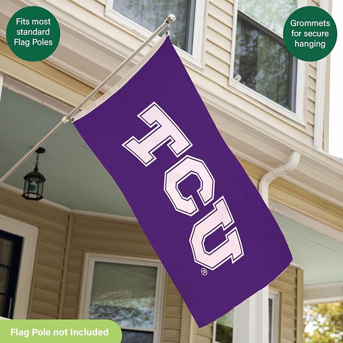 NCAA Texas Christian University Flag with Grommets, 3'x5' TCU Horned Frogs Outdoor College Flags & Banners for Garden Patio Indoor Wall Décor