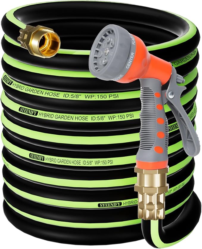 Garden Hose 75ft 5/8", Heavy Duty No Kink Water Hose, No Tangle Flex Rubber Garden Hose for Lawns,Floor,Yard Washing,Pet Cleaning