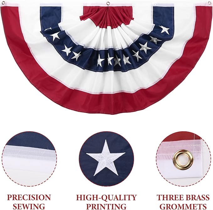 2 x 4 Ft American Fan Bunting for Outside American Pleated Fan Flag American Flag Bunting Patriotic Decorations Bunting Flags for Outdoor Yard Party,Memorial Day Decorations Flags-8Pack