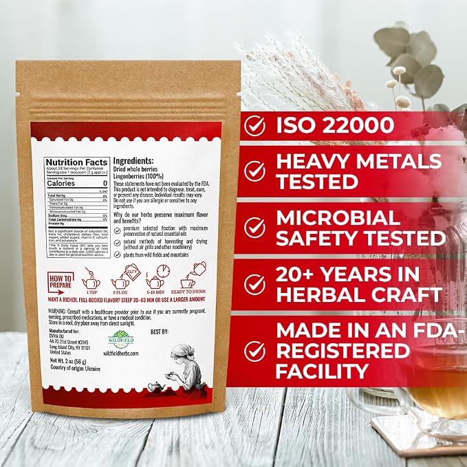 2 oz. Lingonberries Fruit Herbal Tea (Vaccinium Vitis-Idaea) - 56g Dried Lingonberry Herb Fruit Té De Arándano Rojo