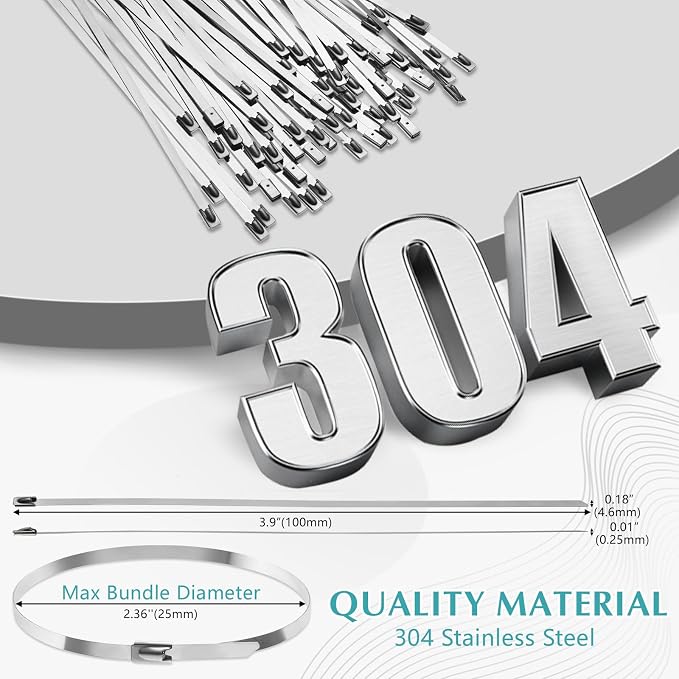 LEIFIDE 500 Pcs Metal Zip Ties 304 Stainless Steel Zip Ties Heavy Duty Self Locking 220 Pound Tensile Strength Cable Suitable for Exhaust Wrapping Fence Outdoor Workshop Canopy(3.9 Inch)