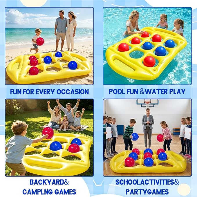 Pool Toys Games for Kids, Inflatable Tic Tac Toe Pool Toy with 10 Balls | Giant Pool Tic Tac Toe Game Floating for Adults Teens