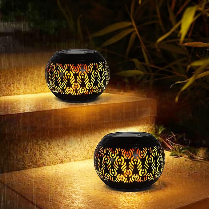 Solar Table Lanterns Outdoor Waterproof - Dancing Flickering Flame Lamp Black Peacock Feather Metal Tabletop Light Solar Powered Decorative Lantern for Desk Bedroom Patio Garden Pathway Yard (1 Pack)