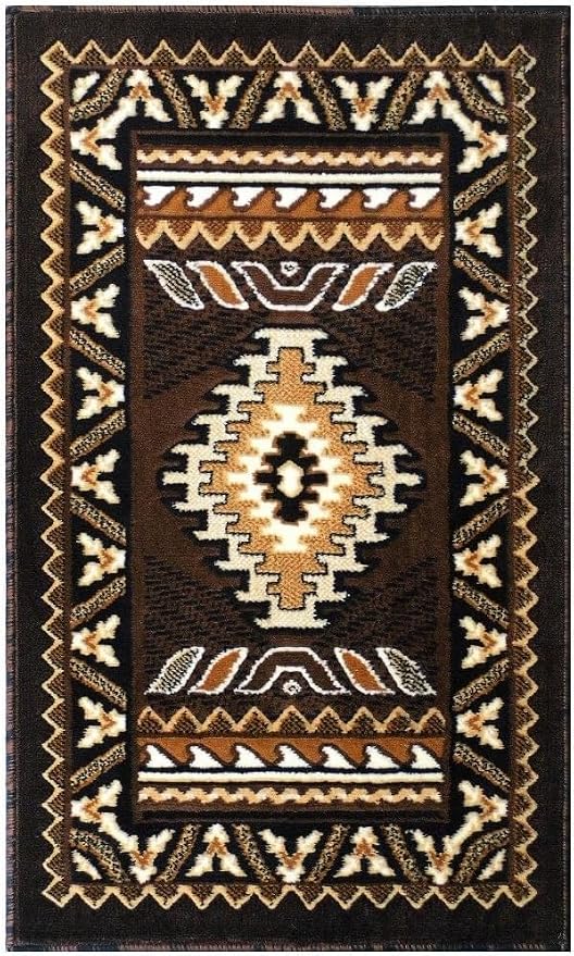 YHSF South Western Area Rug for Living Room, Bedroom, Kitchen & More - Easy Clean, Soft & Durable Native American Tribal Rug - Stain-Proof, Non-Slip Runner for Home Decor - Chocolate Brown, 2' x 3'4" | Easy-Clean, Soft & Durable Tribal Rug for Living R...