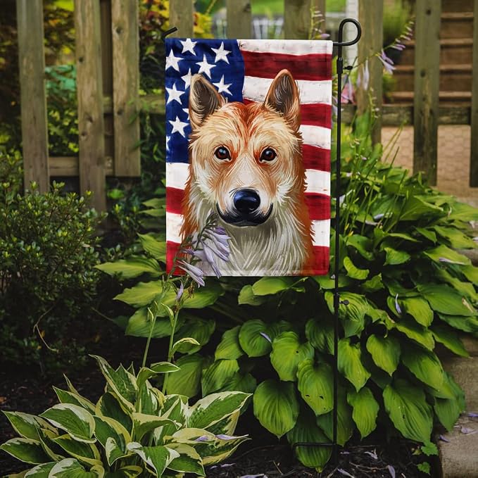 Caroline's Treasures CK6596GF Korean Jindo American Flag Garden Flag Mailbox Flag Decorative Yard Flag Banner Outside Patio Artwork Yard Flower Beds, Garden Size, Multicolor