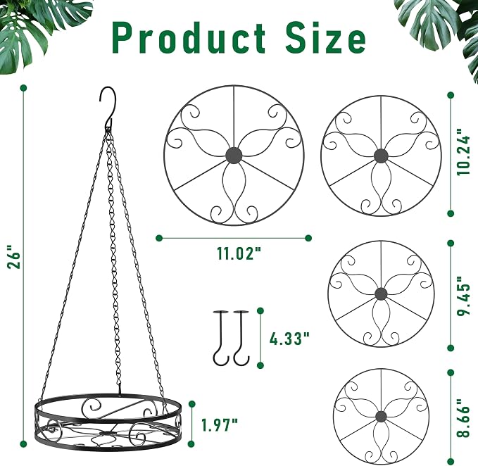 4-Pack Metal Hanging Planters for Outdoor Plants - Heavy Duty Hanging Baskets for Plants Outdoor with Chains and Long Hooks – Aesthetic Hanging Plant Holder for an Instant Indoor Gardening Decor