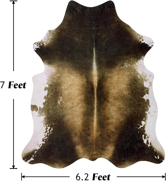 Large Washable Non Slip Faux Cowhide Rug 6x7 Brindle and White, Speckled Cow Print Area Rugs for Living Room, Cruelty-Free Animal Skin Carpet, Western Rustic Room Decor Aesthetic