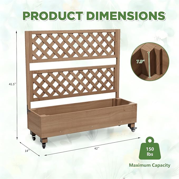Raised Garden Bed with Wheels Outdoor, Large Garden Planter Box Tomato Flower Pots Cages with Standing Diamond Lattice Trellis for Vegetables Vines Herbs Fruits & Climbing Plants (Rhombic Grid))