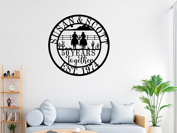 Personalized 50th/60th/25th/30th/40th/10th Anniversary Wedding Gifts for Couple Parents, Customized Cowboy and Cowgirl Couple Sign, Personalized Cowboy Name Sign, Cowboy Home Decor, Birthday Gift