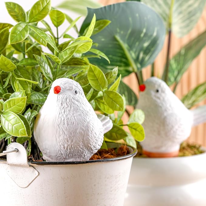 Sliner 8 Pack Bird Shaped Plant Watering Globes Self Watering Planter Insert Terracotta Irrigation Globe Devices with Slow Release Automatic Water Spike for Indoor Outdoor Potted Plant(White)