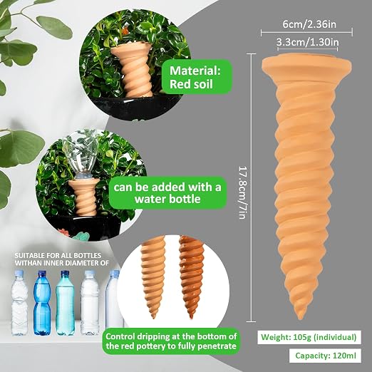 Terracotta Watering Spikes, 4 Pack Plant Watering Devices Self Watering Spikes Vacation Clay Watering Stakes Garden Plant Watering Globes for Indoor & Outdoor Plants
