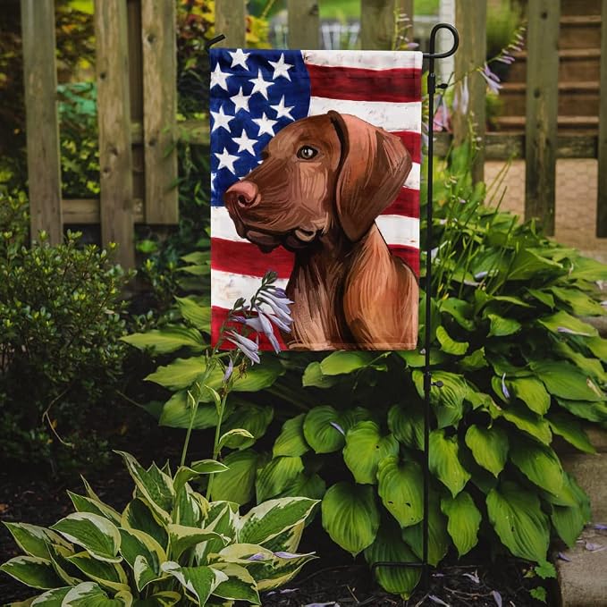 Caroline's Treasures CK6747GF Vizsla American Flag Garden Flag Mailbox Flag Decorative Yard Flag Banner Outside Patio Artwork Yard Flower Beds, Garden Size, Multicolor
