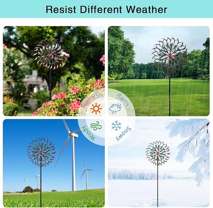 Stargarden Large Metal Wind Spinners, 20” Dia Kinetic Wind Sculptures, 6Layers Windmill Metal Yard Art Garden Decor