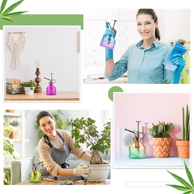 8 Pcs Glass Plant Mister Spray Bottle 200ml Vintage Plant Spritzer Multicolor Succulent Watering Bottle Watering Can 6.4'' with Plastic Top Pumps for Indoor Outdoor Succulents Garden Plants (Bronze)