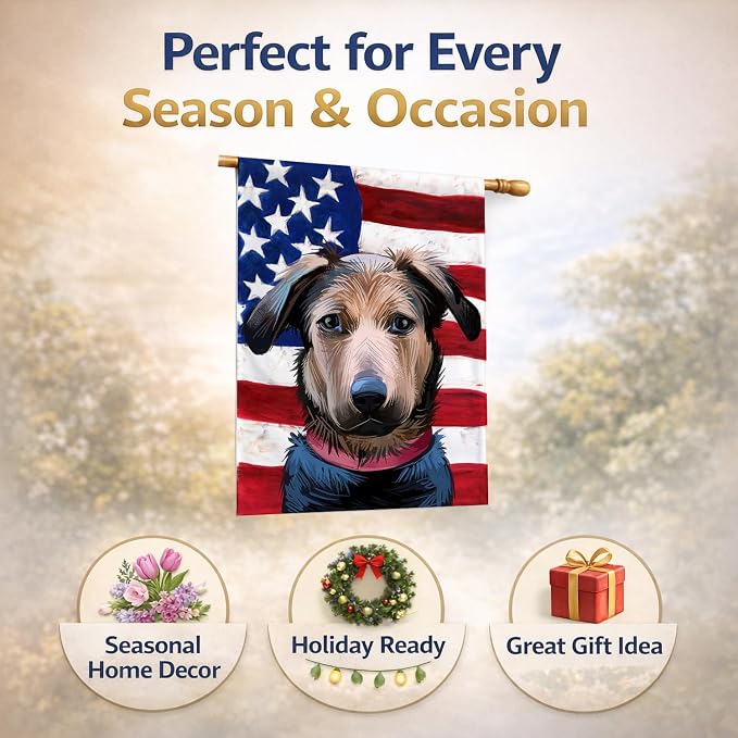 Caroline's Treasures CK6562CHF Huntaway Dog American Flag House Flag Large Porch Sleeve Pole Decorative Outside Yard Banner Artwork Wall Hanging, Polyester, House Size, Multicolor