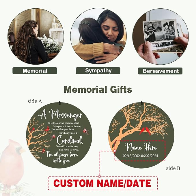 ASTARIN Cardinal Memorial Wind Chimes, 36" Personalized Name Sympathy Wind Chime, Windchimes in Memory of Loved One, Bereavement Condolence Gift for Loss Mom Dad Sister Son(Produced in Texas)