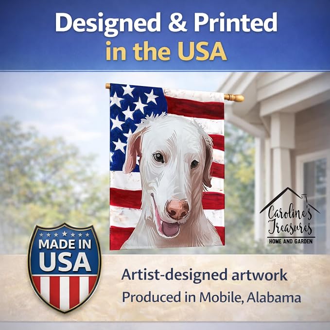 Caroline's Treasures CK6671CHF Rajapalayam Poligar hound American Flag House Flag Large Porch Sleeve Pole Decorative Outside Yard Banner Artwork Wall Hanging, Polyester, House Size, Multicolor