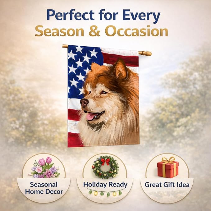 Caroline's Treasures CK6524CHF Finnish Lapphund Dog American Flag House Flag Large Porch Sleeve Pole Decorative Outside Yard Banner Artwork Wall Hanging, Polyester, House Size, Multicolor