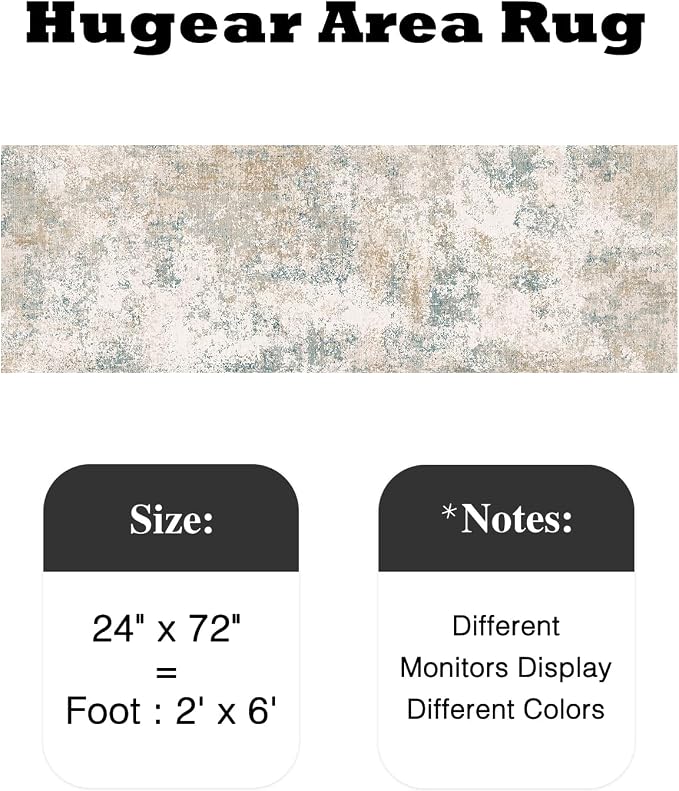 2x6 Beige Blue Modern Abstract Washable Runner Rug for Hallway | Low Pile, Non Slip, Modern Abstract Style, Soft Hallway Runner Rug for Kitchen, Entryway, Laundry Room, Home Decor