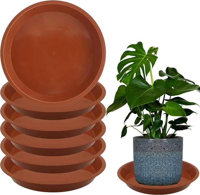 6 Pack 8 Inch Round Plant Saucers for Less 6.8 Inch Pot Indoors Outdoors Plant Trays for Pots Planter Saucer Plastic Plant Drip Tray Planter Water Tray for Potted Plants(Terracotta, 8"(6pcs))