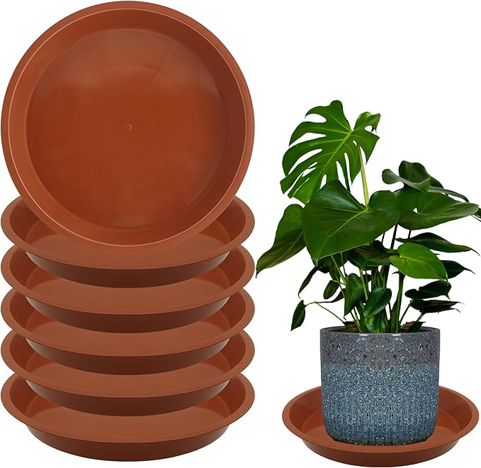 6 Pack 10 Inch Round Plant Saucers for Less 8.4 Inch Pot Indoors Outdoors Plant Trays for Pots Planter Saucer Plastic Plant Drip Tray Planter Water Tray for Potted Plants (Terracotta, 10"(6pcs))