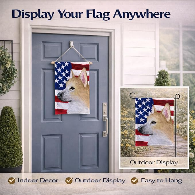 Caroline's Treasures CK6630GF Norwegian Buhund Dog American Flag Garden Flag Mailbox Flag Decorative Yard Flag Banner Outside Patio Artwork Yard Flower Beds, Garden Size, Multicolor