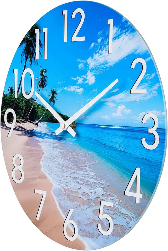 JoFomp Beach Outdoor Clocks for Patio, Large Outdoor Clocks Waterproof 8 Inch with Glass, Outdoor Wall Clocks Battery Operated, Pool Clock Outdoor Weatherproof, Outside Clock for Backyard/Garden