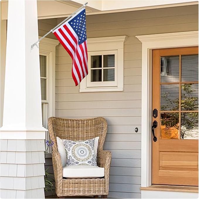 Silver House Flag Pole Kit, (2 Packs) 6 FT Stainless Steel Tangle Free Spinning Flagpoles with Two-Position Wall-Mounted Flag Pole Holder for 3x5 American Flags, Outside House Porch (No Flag)