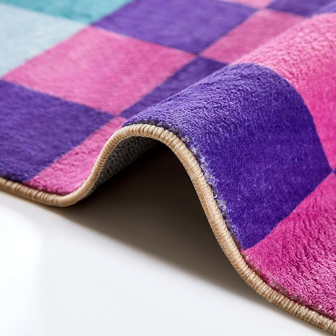 Multicolored Checkerboard Washable Rug 3x5 Ultra Thin Retro Funky Accent Area Rugs for Bathroom Bedroom Kitchen Entryway Dorm Aesthetic, Colorful Checkered Modern Geometric Indoor Doormat