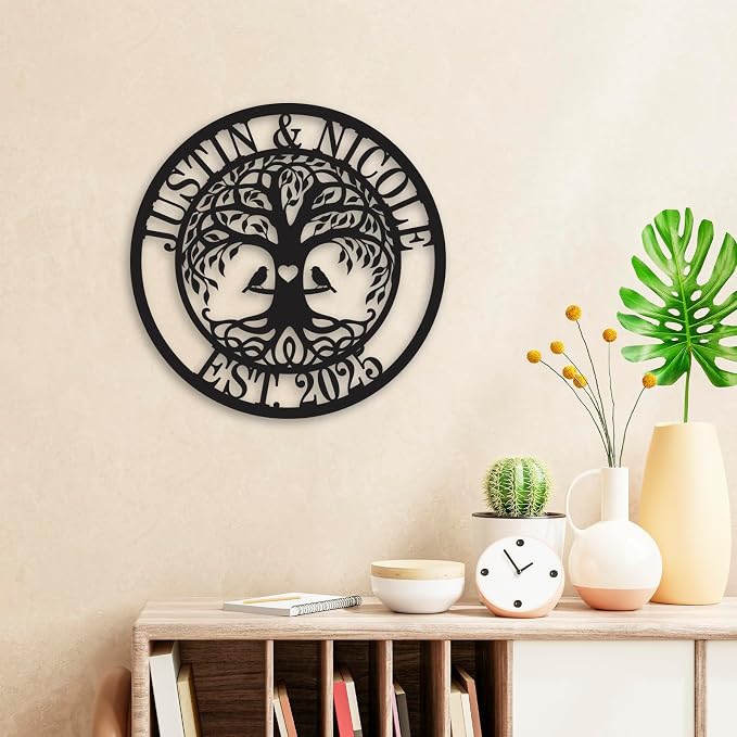 Wedding Gifts for Couples 2026, Personalized Family Tree Sign Custom Last Name Metal Wall Decor, Family Name Monogram Sign with Established Year, Tree of Life Home Decor, Rustic Farmhouse Outdoor Garden Wall Art, Anniversary Housewarming Gift