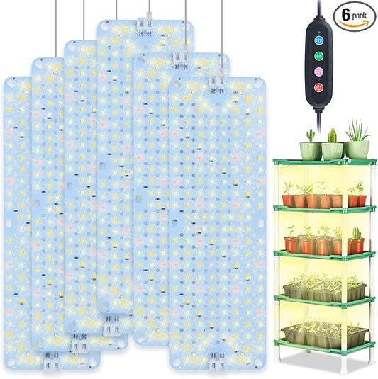 6Pack Panel Grow Lights for Indoor Plants, Seed Starting, Vegetables with 4/8/12/16/20 Hr Timer, 40W Full Spectrum LED Plant Growing Lamps for Cabinet/Shelves/Greenhouse, Plug-and-Play, Connect Freely