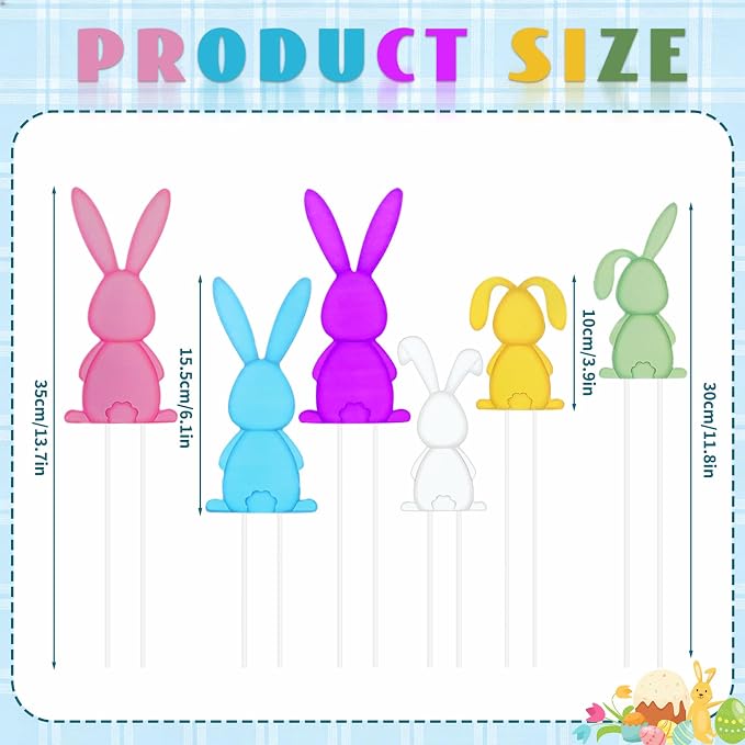 Pickmesh 6 Pcs 14'' H Easter Outdoor Decorations Easter Yard Sign Metal Bunny Yard Stake Multicolored Rabbits Barn Garden Stake for Planter Pot Spring Walkway Pathway Lawn Decor