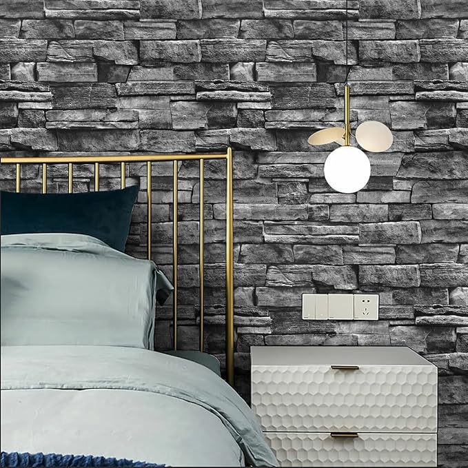 Jeweluck Grey Brick Wallpaper Peel and Stick Wallpaper 17.7inch×118.1inch Faux Stone Self Adhesive Wallpaper Kitchen Backsplash Peel and Stick Brick Contact Paper Removable Wall Paper Decor Vinyl
