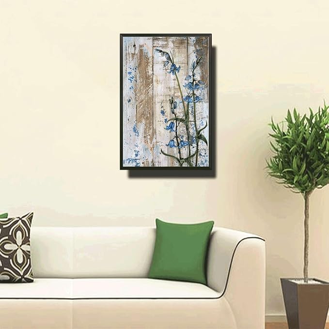 Metal Sign Tin Sign Vintage Wall Art Shabby Chic Bluebell Tin Sign for Woodland Enchantment Rustic Wall Art and Distressed Wood Panels Sign for Garden for Bar 8×12 Inches with Metal Frame
