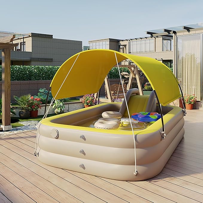 Inflatable Pool for Kids and Adults With slide and sunshade,Full-Sized Inflatable Kiddie Pools,Above Ground Pools for Family, Backyard, Garden, Lawn, Outdoor ( Paddling Pool/ Kiddie Pool)(Color:Green,
