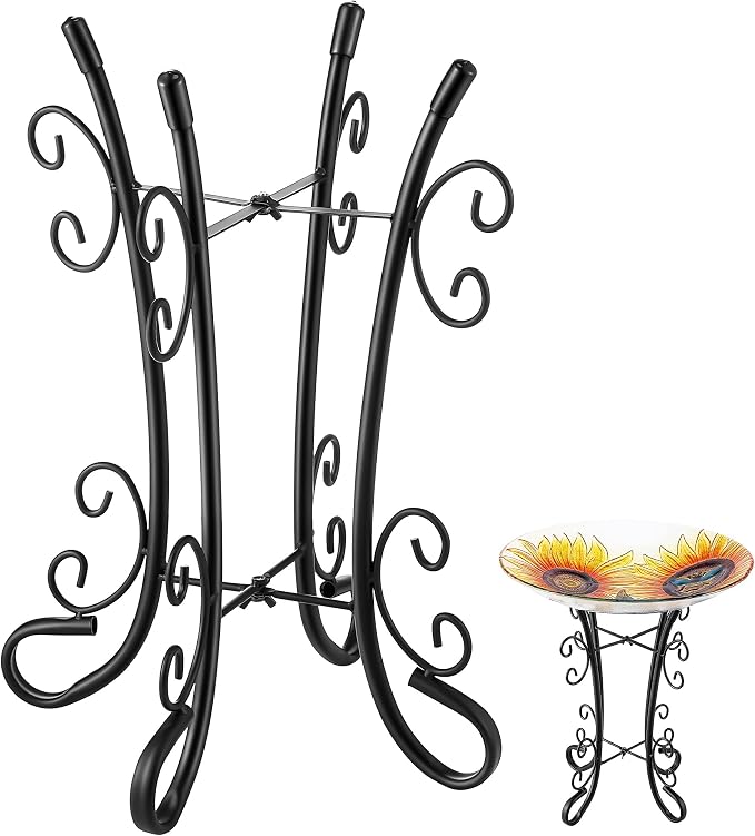 Outdoor Metal Bird Bath Stand, Sturdy Birdbath Bowl Stand, 16 Inch, Fade and Weather Resistant, Outdoor Decoration for Glass BirdBaths, Garden Yards Lawn (Ornate)