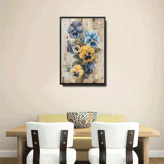 Metal Sign Tin Sign Vintage Wall Art Shabby Chic Pansies Tin Sign for Rustic Color Blends Antique Garden Charm and Distressed Wood Pan Home Decor for Home Decor 12×16 Inches with Metal Frame