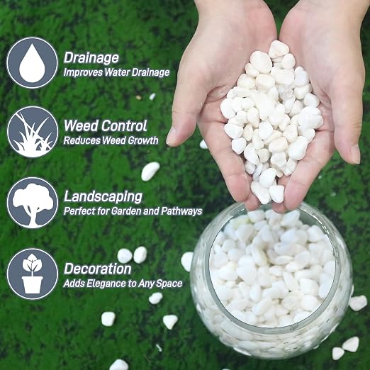 Mulctun 12Lb White Rocks for Plants, 1/4"-3/4" White Pebbles, Decorative Stones for Vases, Small Aquarium Gravel for Fish Tank Garden Rocks for Potted Plants & Home Decor