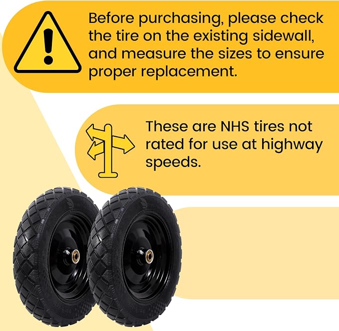 MZREXN 4.80/4.00-8" Flat Free Tire and Wheel 15" Wheelbarrow Tires | 3.00-4.00/4.80-8" Solid Tires with 5/8" & 3/4" Bearings, 3" Centered Hub for Hand Truck Garden Trailers 2PCS Black
