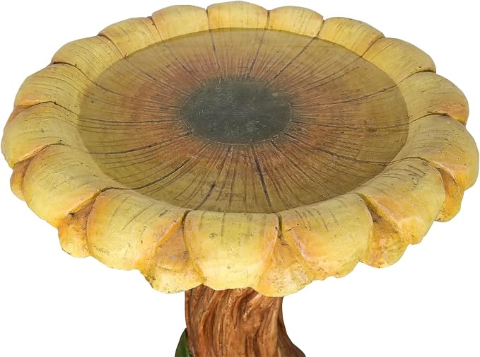 Concrete Birdbath for Outdoors with Sunflower Shape - 24.4" H * 19.6" Φ Standing Bird Bath for Outsides Use, Easy Installation and Maintenance