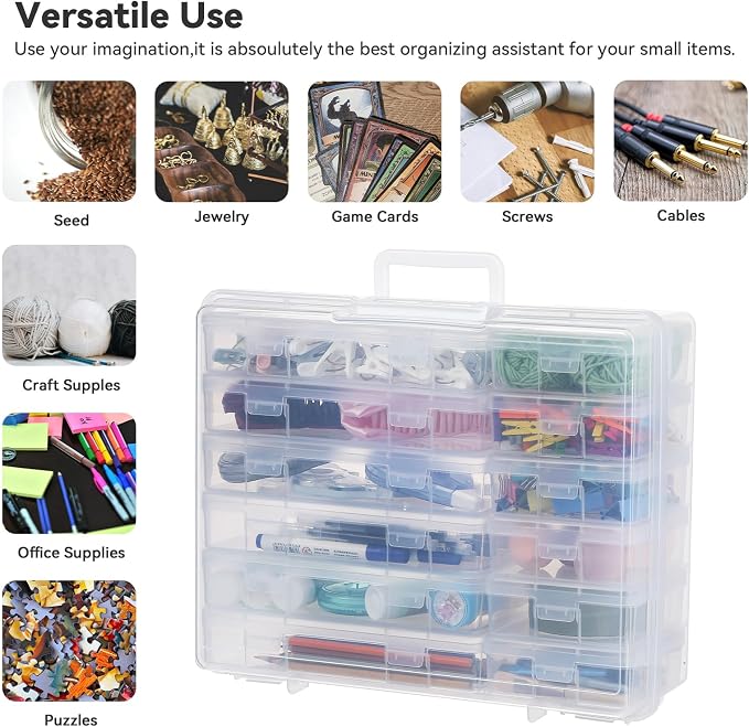 novelinks Stackable Plastic Clear Storage Box Containers with Latching Lid - Art Craft Supply Organizer Storage Containers for Pencil Box,Crayon, Jewelry (6 Pack Medium+6 Pack Small-Clear)