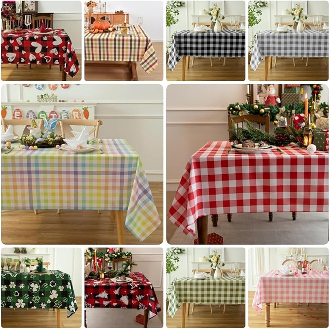 Waterproof Checkered Tablecloth Fabric - Rectangle 58x84 Inch Classic Gingham Buffalo Plaid Table Cloth for Indoor/Outdoor Use - Washable Table Cover for Kitchen, BBQs, and Parties