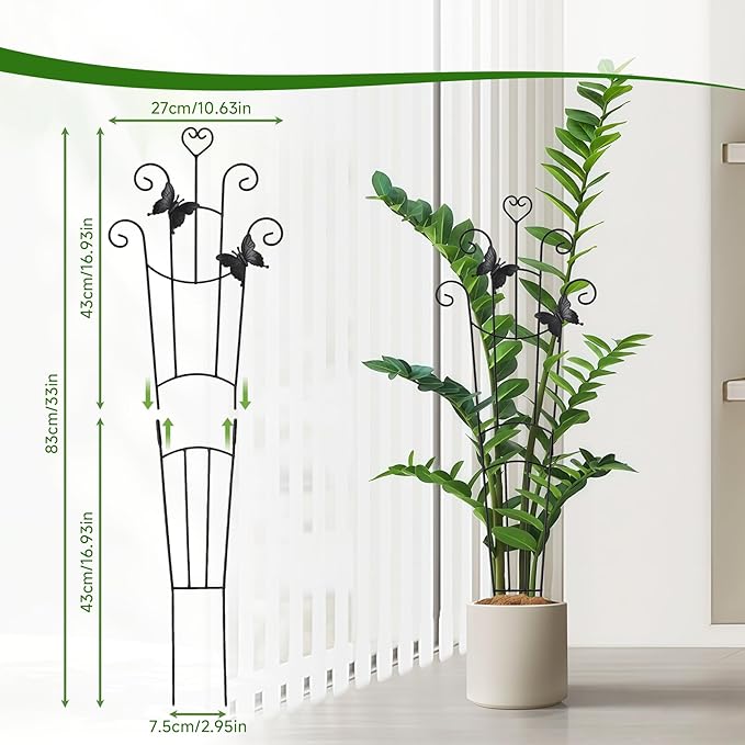 4 Pack Plant Trellis for Climbing Plants Indoor Outdoor, 33 Inch Expandable Metal Trellis for Potted Plants,Flowers Vine Ivy,Sturdy Climbing Plant Support for Indoor & Outdoor Houseplants with Ties