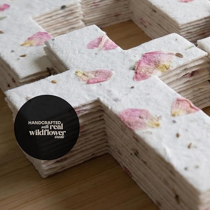 Plantable Memorial Gift Tags with Wildflower Seeds – 24 Pack Pink Cross-Shaped Writable Gift Wrap Tags for Funeral Favors, Sympathy Gifts & Celebration of Life Keepsakes
