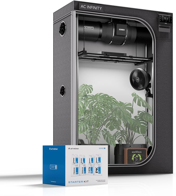 AC Infinity x Athena® Cultivator Kit, Complete 2-Plant Grow Tent System | With Blended Line Fertilizer Starter Kit, Dynamic Learning AI Control with WiFi-Integrated Quiet Fans, Full Spectrum EVO